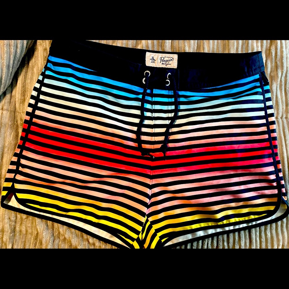 Original Penguin Bathing Suit Shorts 32” Waist - rainbow colors